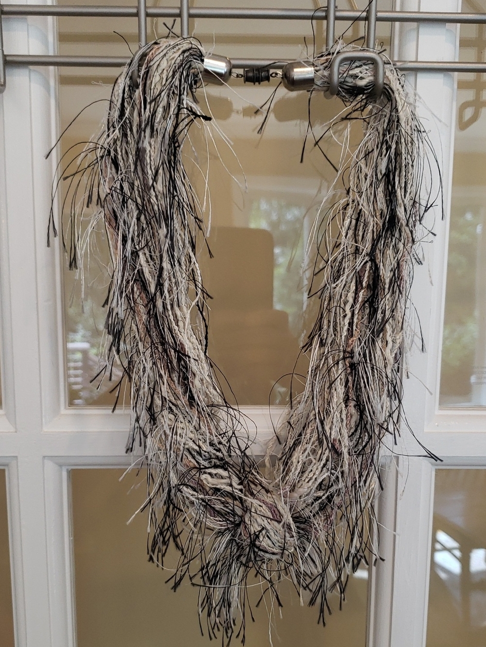 Black and White Fringe Statement Scarf Necklace - OS